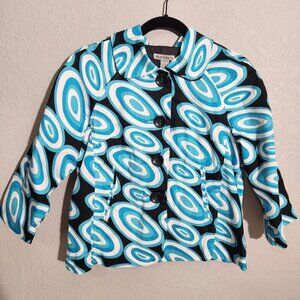Wild Punch Jacket Womens Small Blue White Black Retro Mod Print Coat Lined